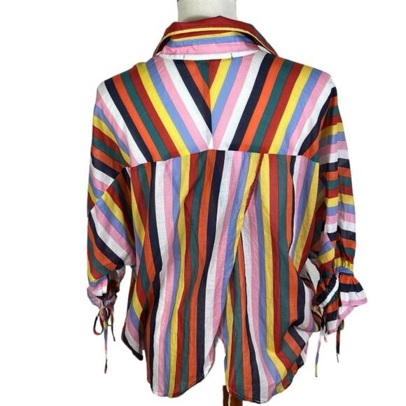 Eva Franco Rainbow Stripe Lightweight Semi Sheer Summer Killian Top Size 8 - Picture 6 of 11